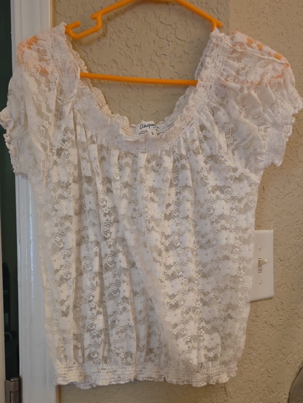 Aeropostale White Lace Short-Sleeve Peasant Blouse